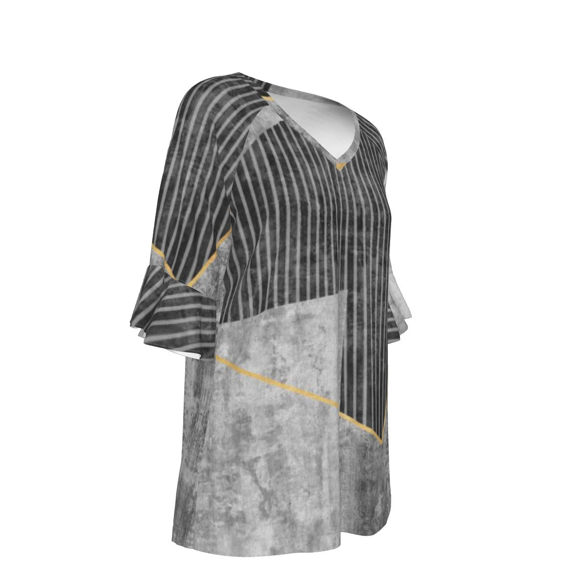 All-Over Print V-neck Women's T-shirt With Bell Sleeve