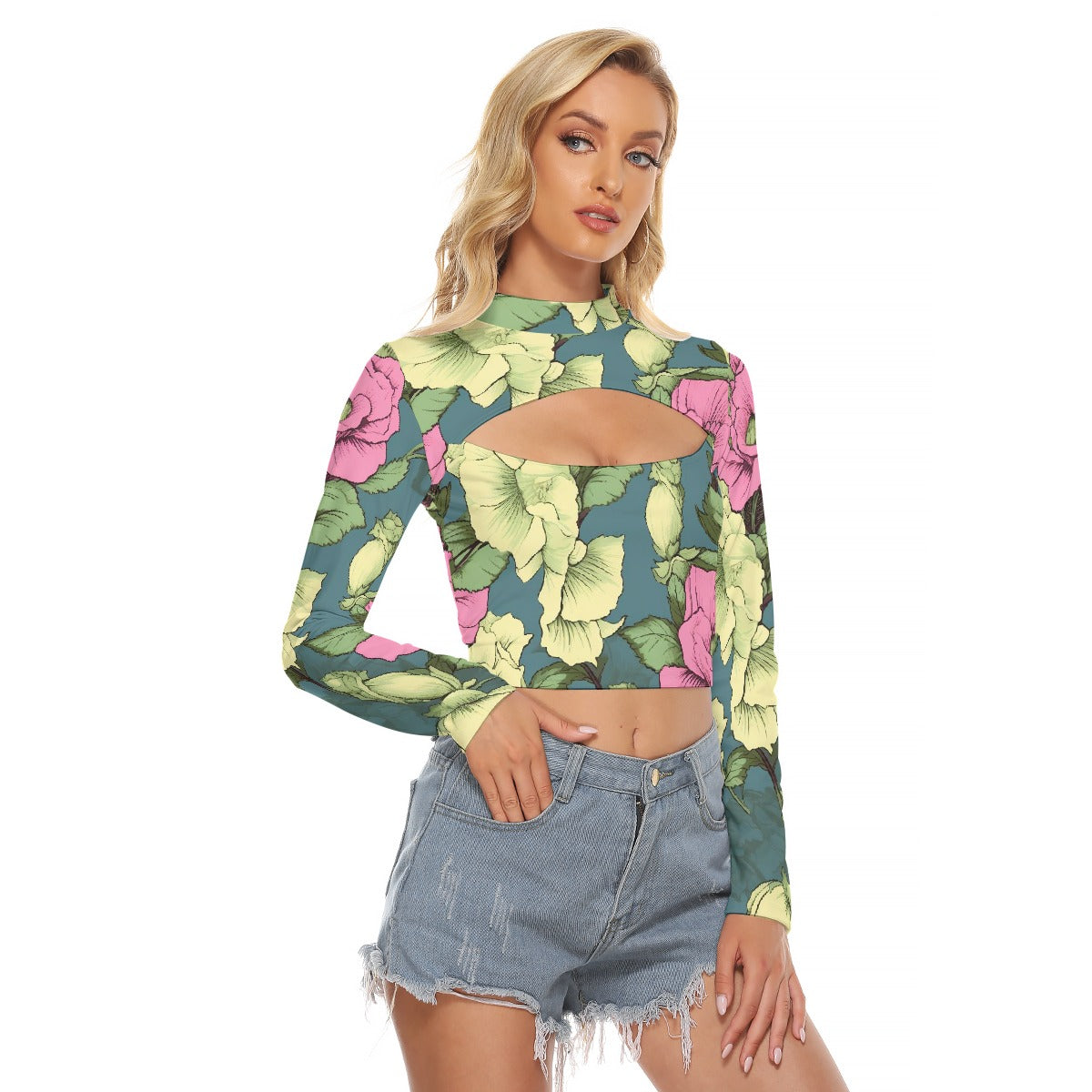 All-Over Print Women's Hollow Chest Keyhole Tight Crop Top