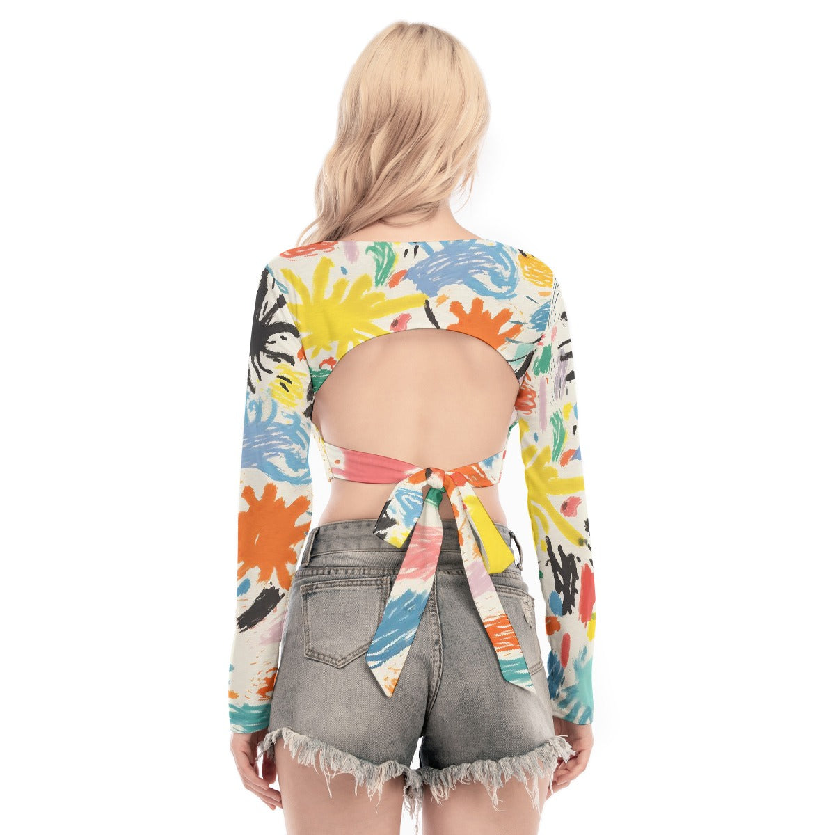 All-Over Print Women's Back Hollow T-shirt With Strap