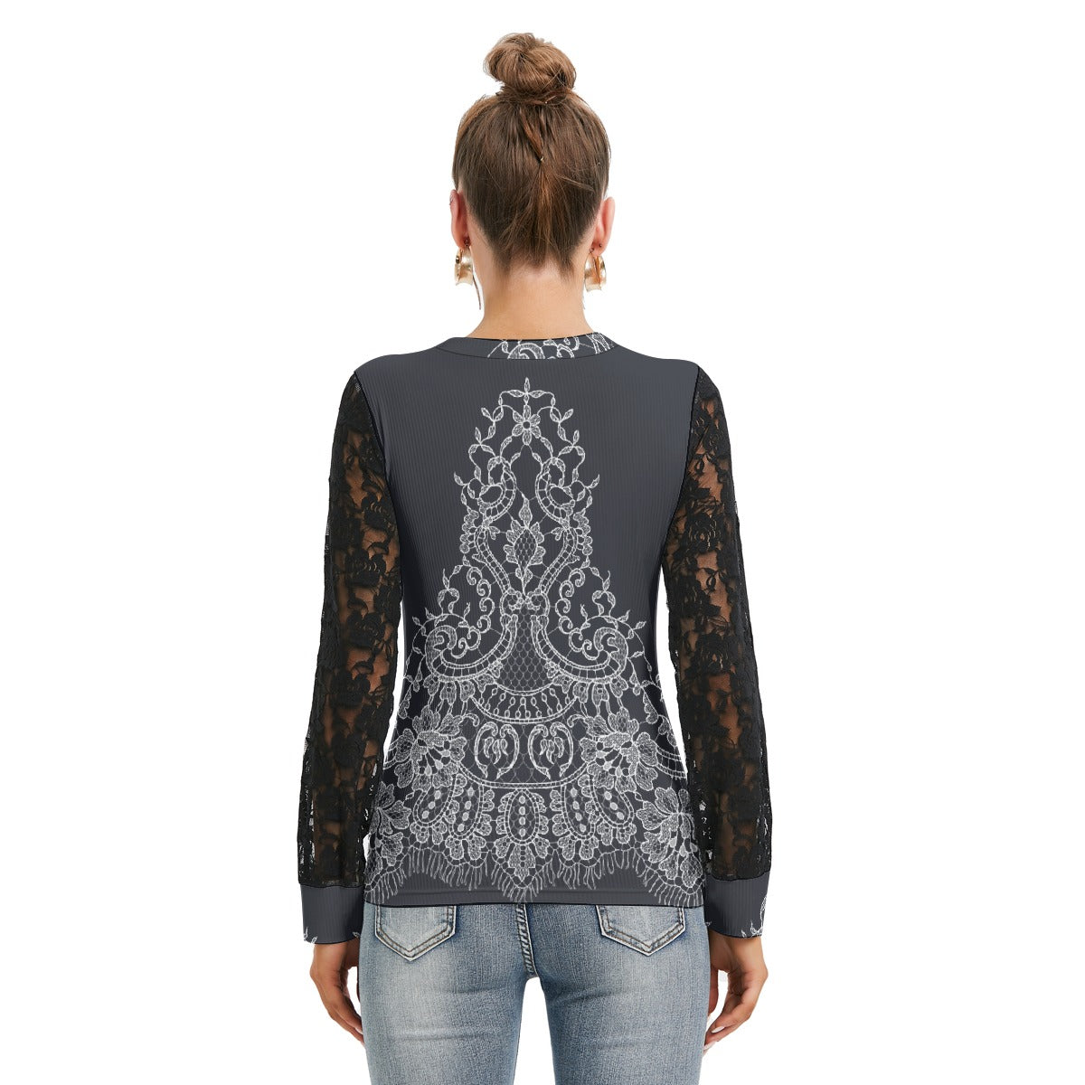 All-Over Print Women's T-shirt And Sleeve With Black Lace