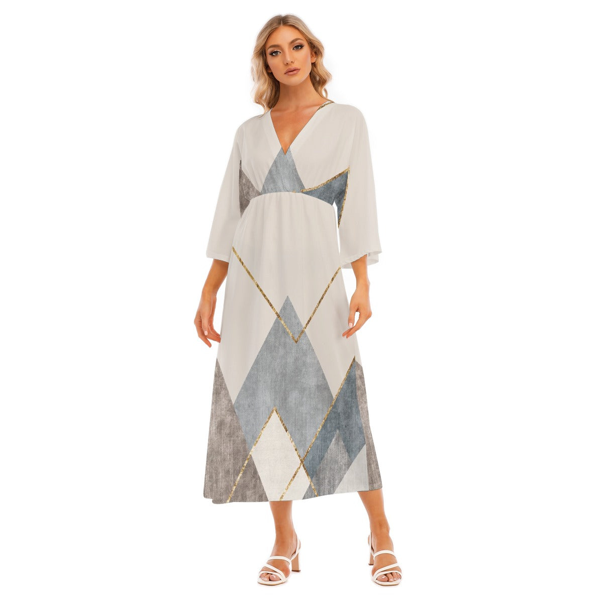 All-Over Print Women's Mid-Sleeve Long Dress
