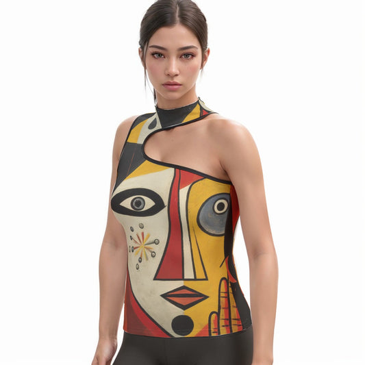 All-Over Print Women's Halter Sleeveless Asymmetrical Tank Top