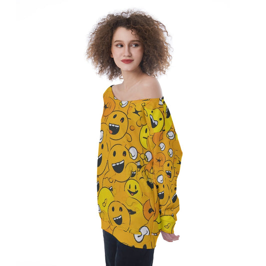 All-Over Print Oversized Women's Off-Shoulder Sweatshirt