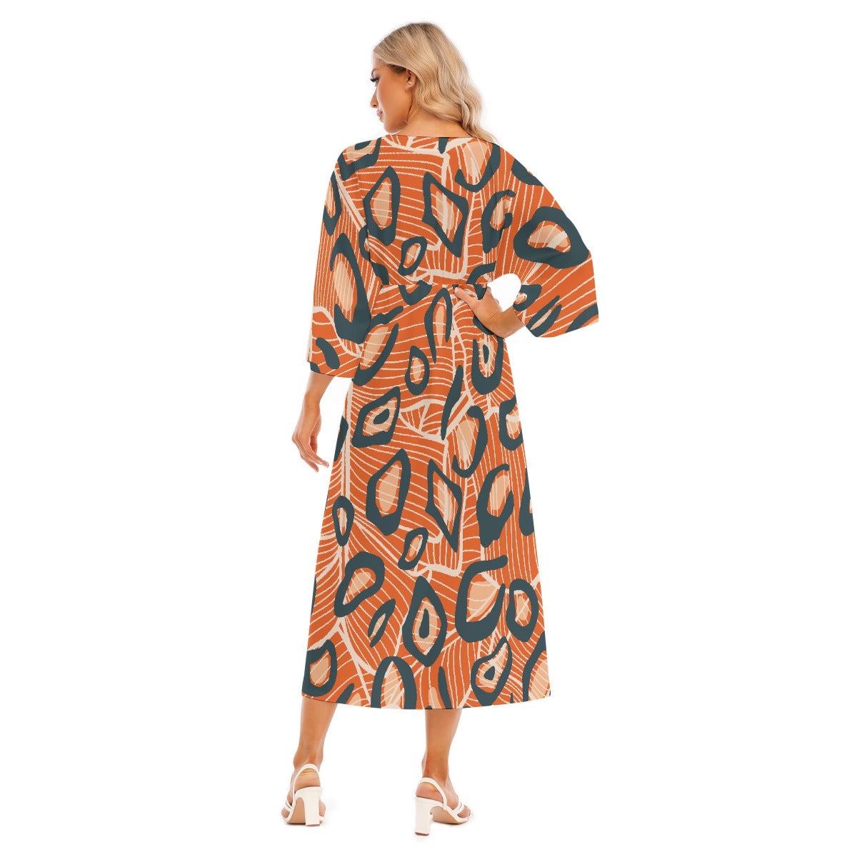 All-Over Print Women's Mid-Sleeve Long Dress