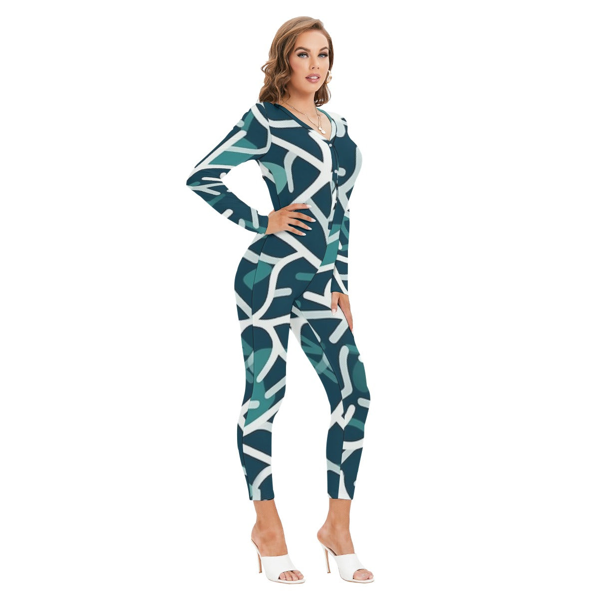 All-Over Print Women's Plunging Neck Jumpsuit