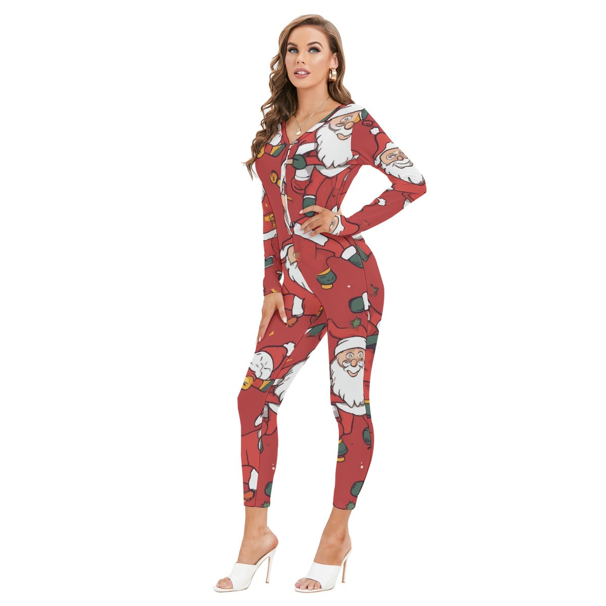 All-Over Print Women's Plunging Neck Jumpsuit