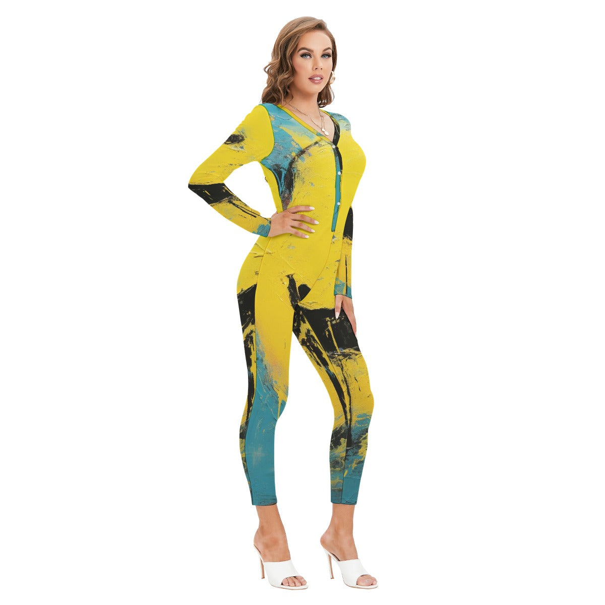 All-Over Print Women's Plunging Neck Jumpsuit