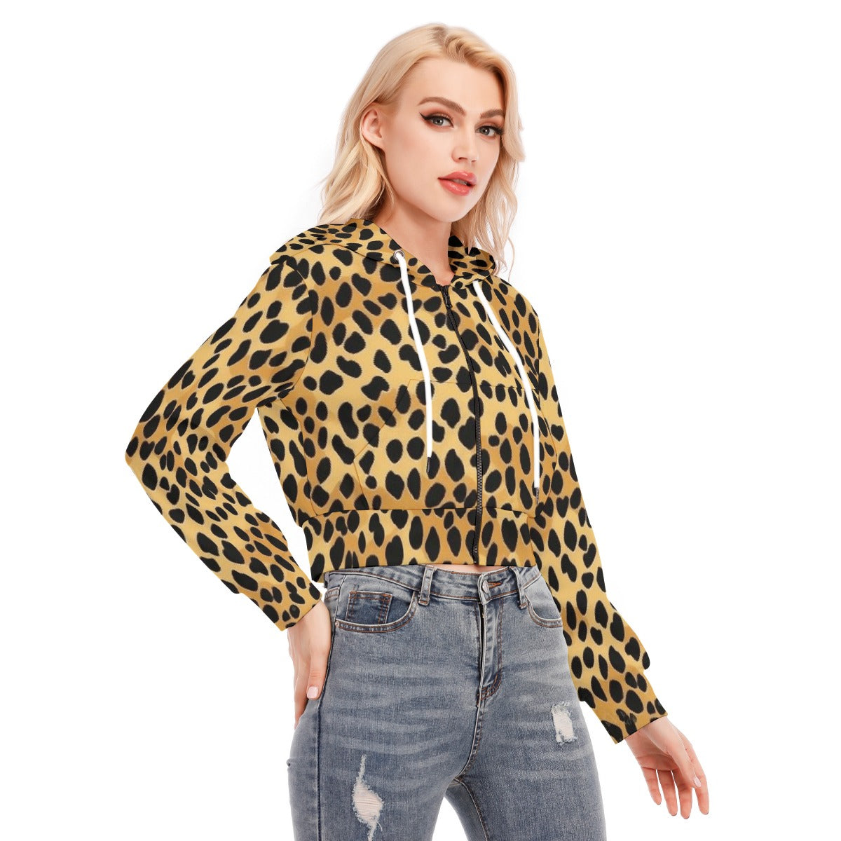 All-Over Print Women's Crop Top Hoodie With Zipper Closure