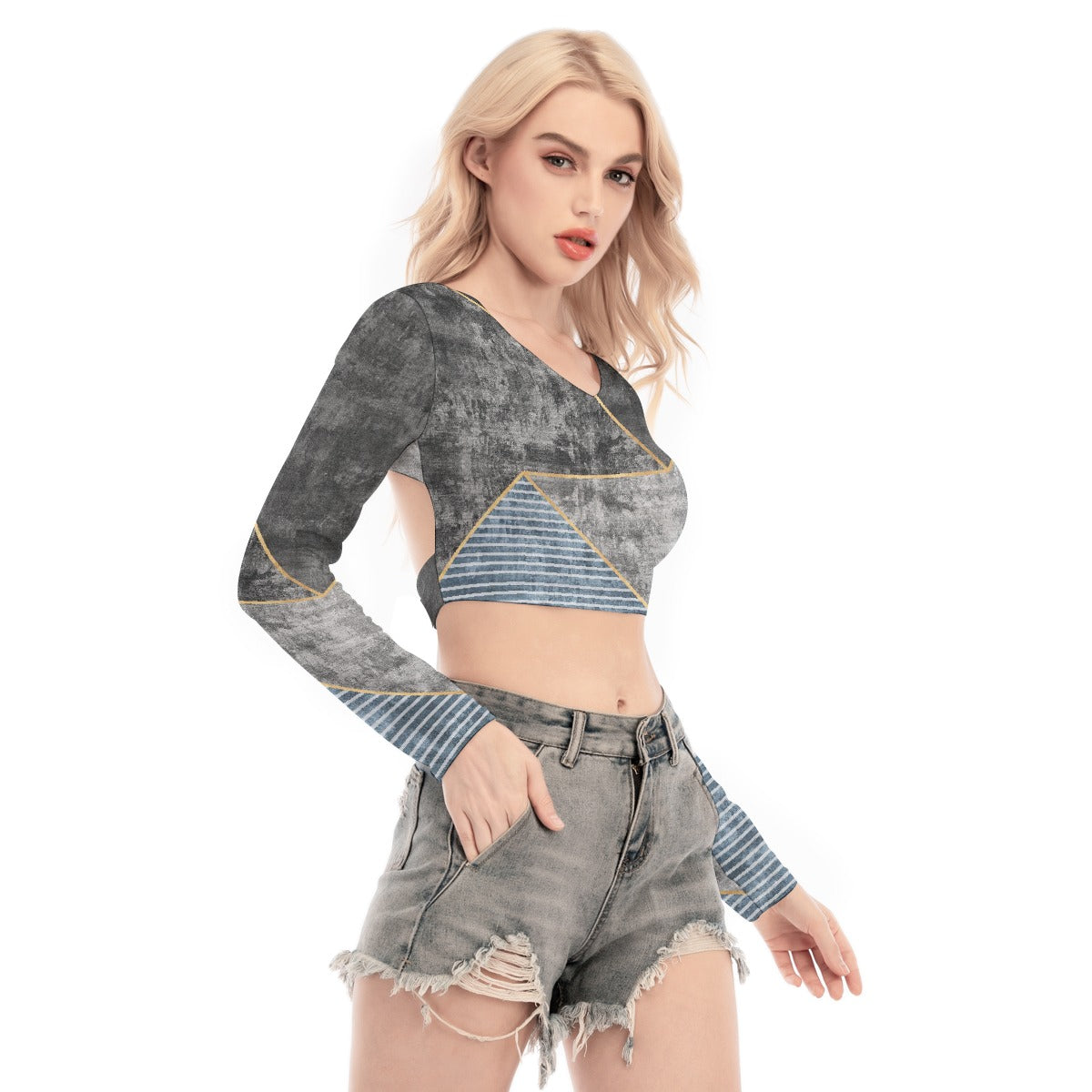 All-Over Print Women's Back Hollow T-shirt With Strap