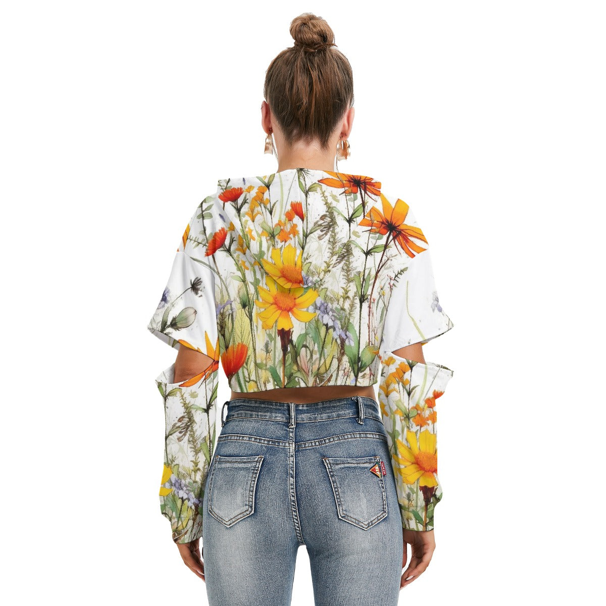 All-Over Print Women's Heavy Fleece Hoodie With Hollow Out Sleeve