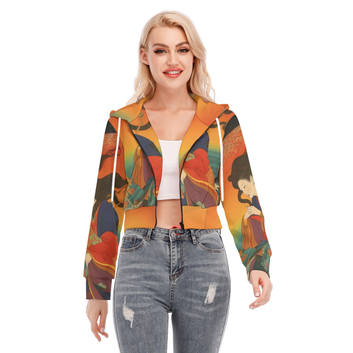 All-Over Print Women's Crop Top Hoodie With Zipper Closure