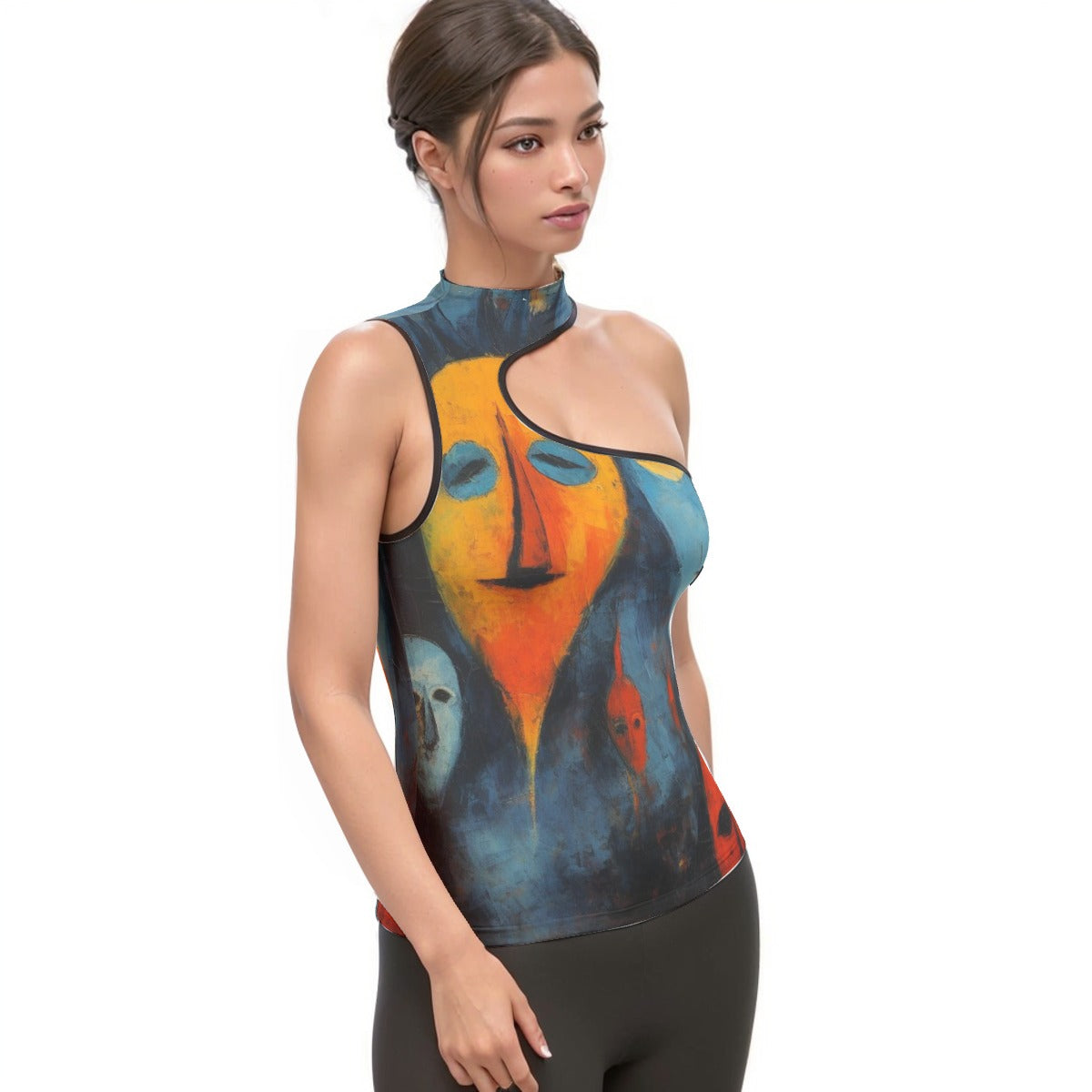 All-Over Print Women's Halter Sleeveless Asymmetrical Tank Top