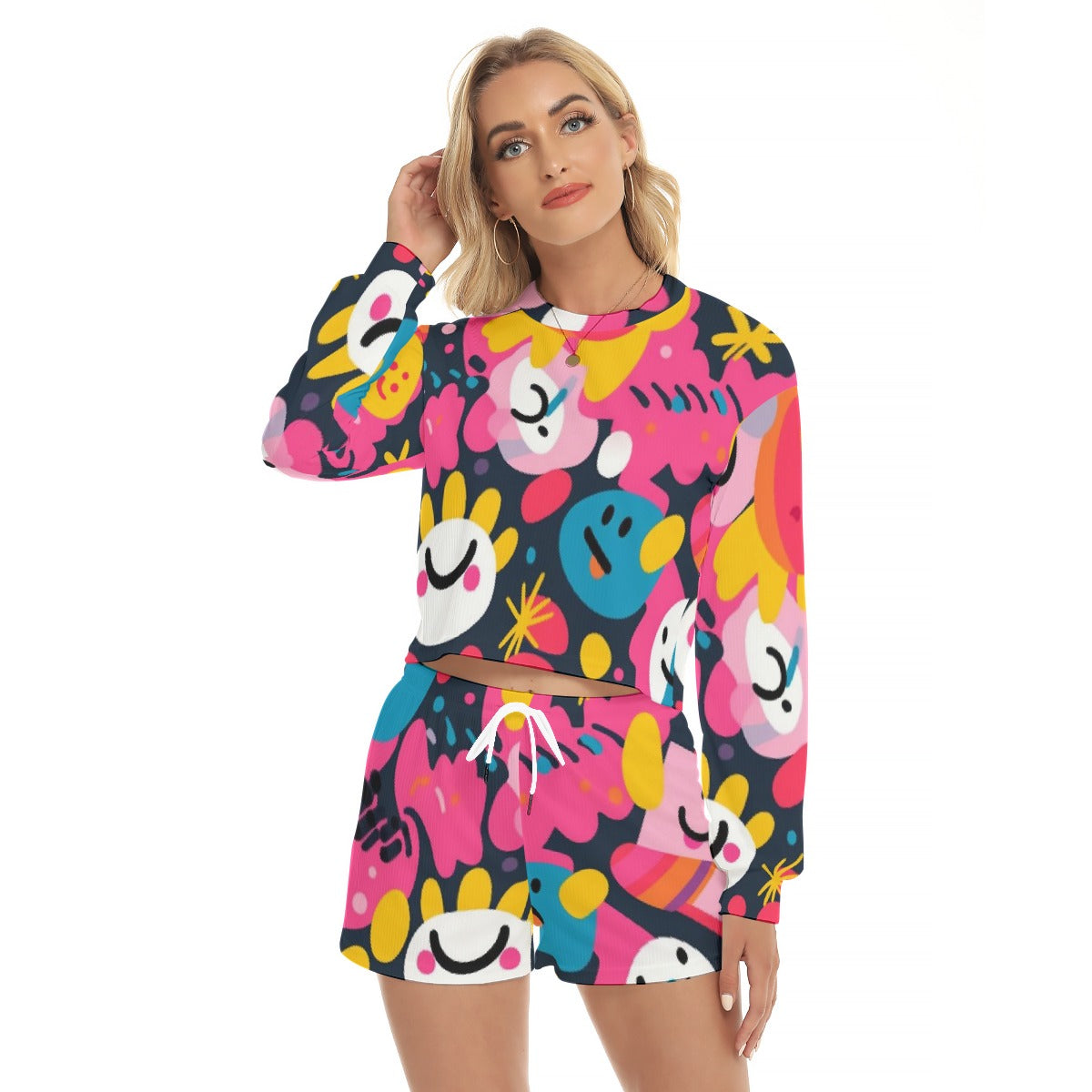 All-Over Print Women's Short Sweatshirt And Pants Suit