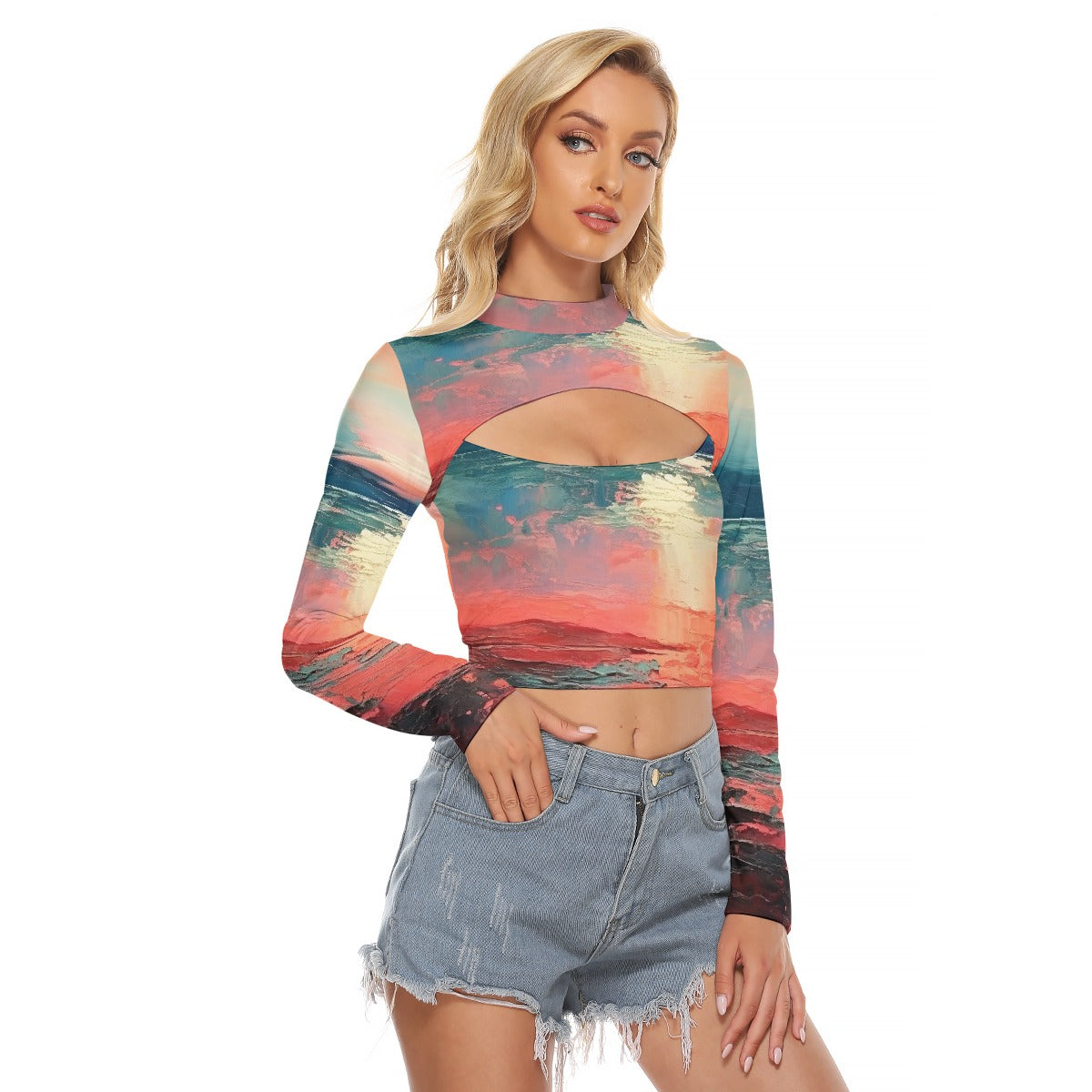 All-Over Print Women's Hollow Chest Keyhole Tight Crop Top