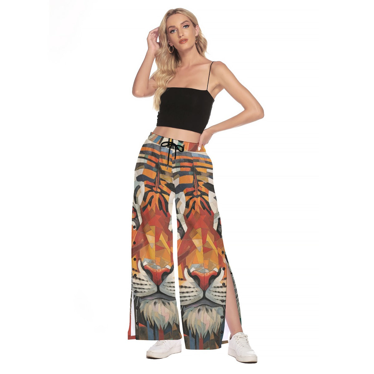 All-Over Print Women's Side Slit Snap Button Trousers