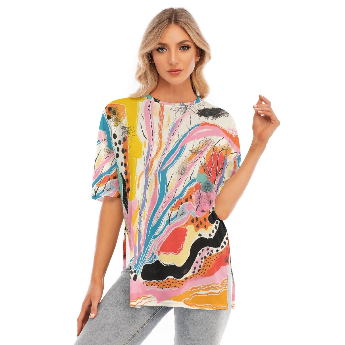 All-Over Print Women's Short Sleeves T-shirt With Hem Split