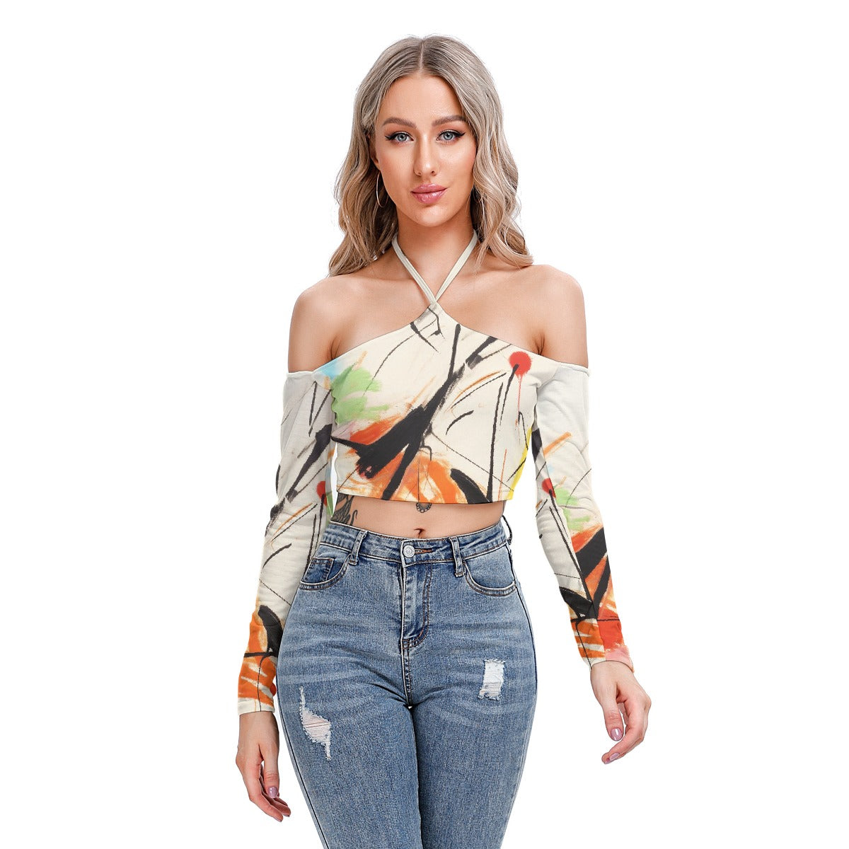 All-Over Print Women's Halter Lace-up Top