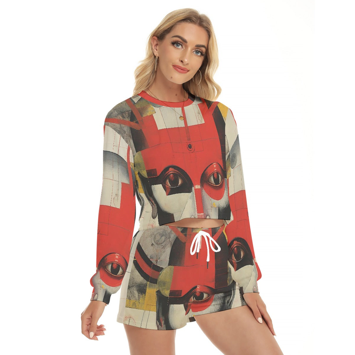 All-Over Print Women's Short Sweatshirt And Pants Suit