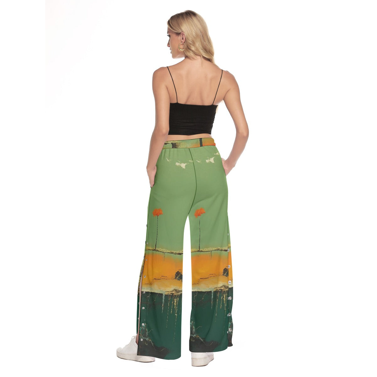All-Over Print Women's Side Slit Snap Button Trousers