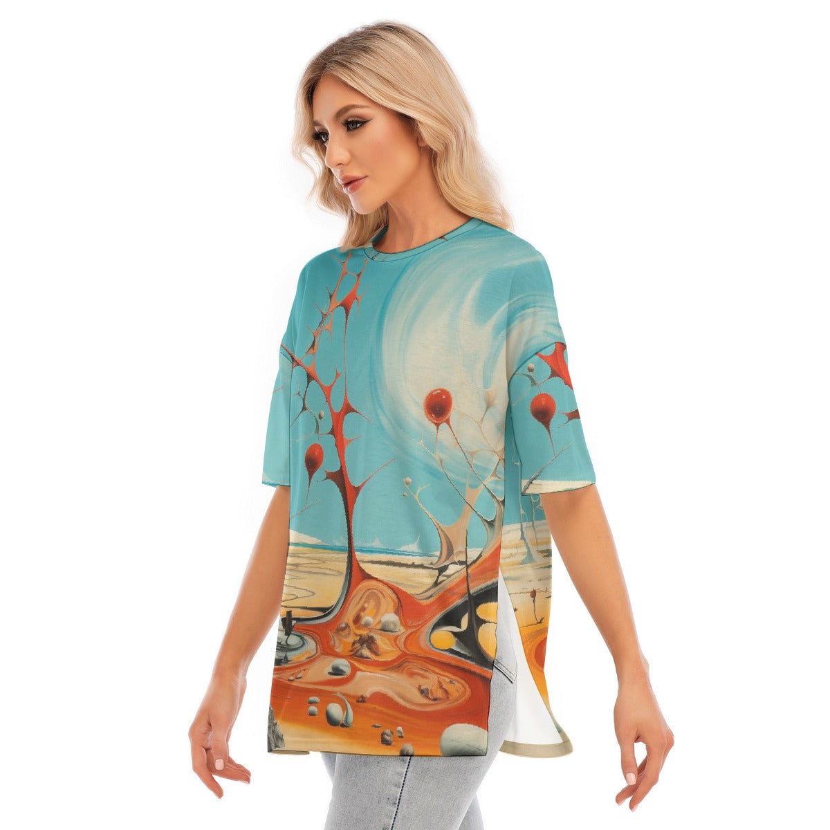 All-Over Print Women's Short Sleeves T-shirt With Hem Split