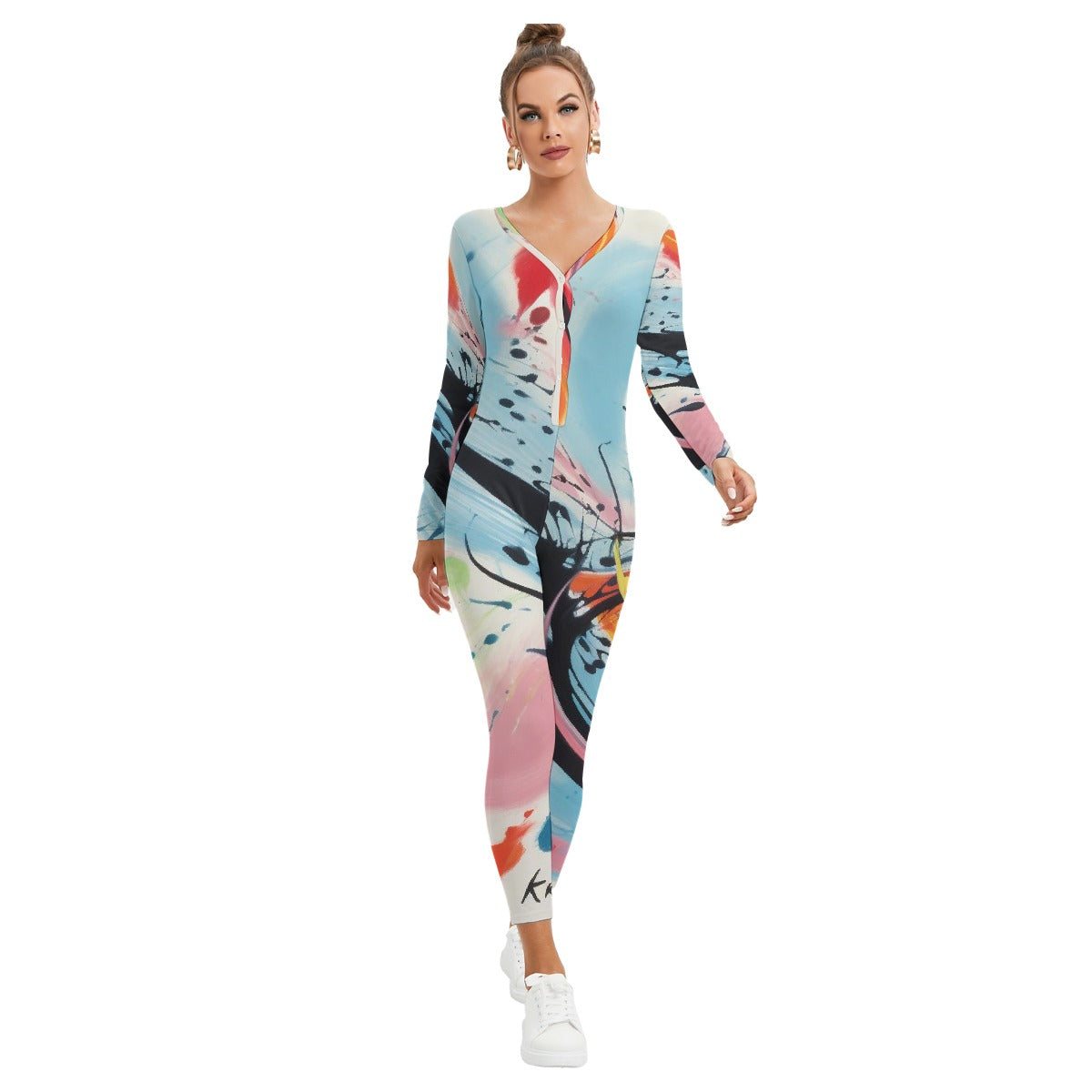 All-Over Print Women's Plunging Neck Jumpsuit