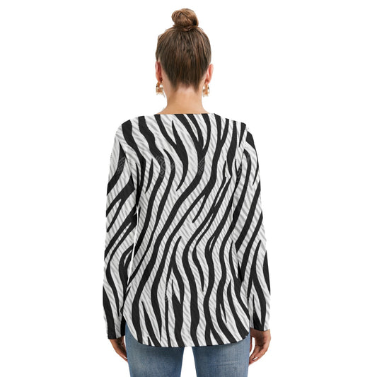 All-Over Print Women's Long Sleeve Neckline Tie Sweatshirt