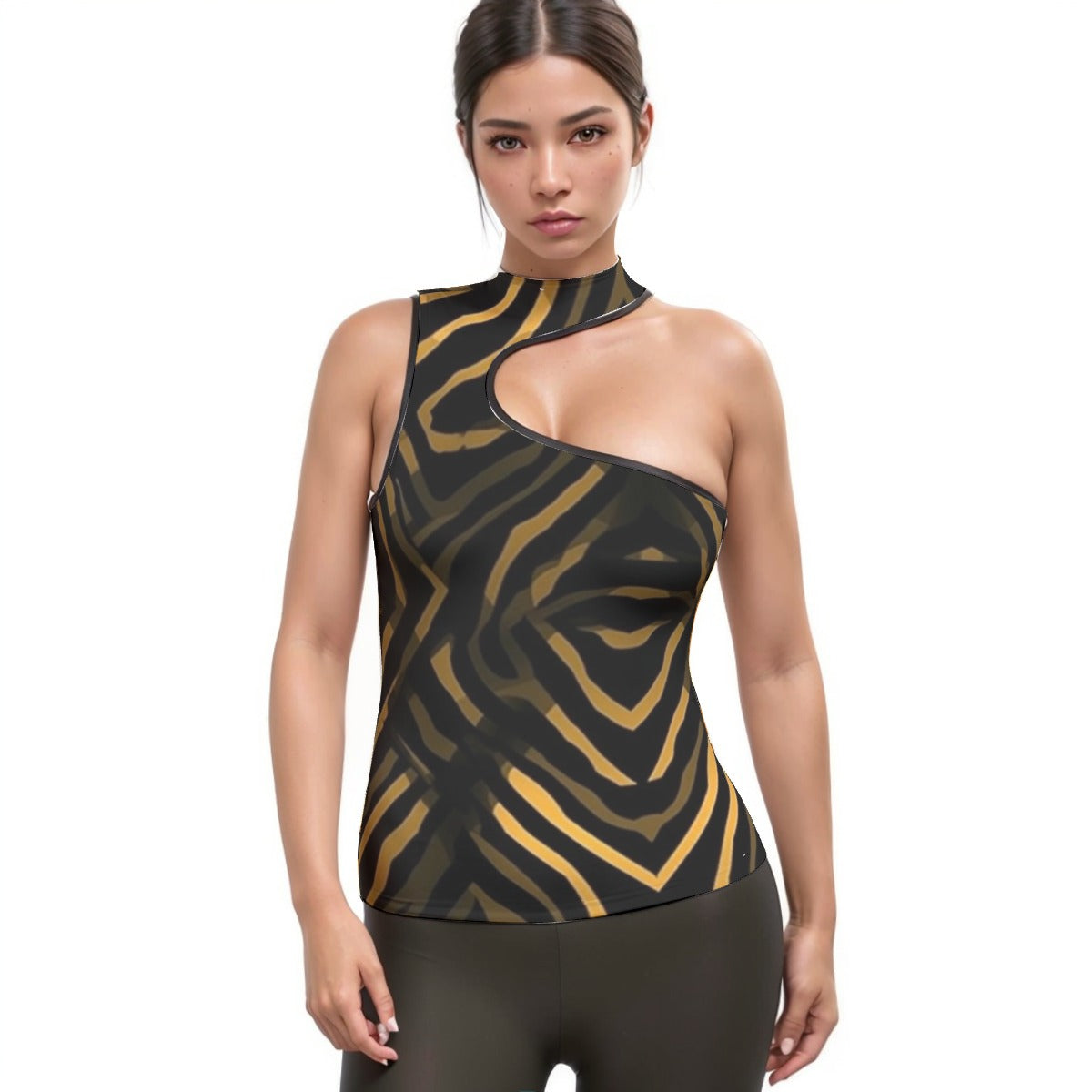 All-Over Print Women's Halter Sleeveless Asymmetrical Tank Top