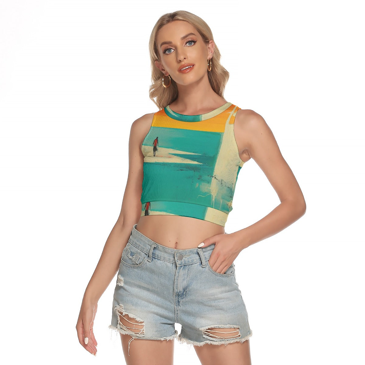 All-Over Print Women's Sleeveless Back Hollow Crop Top