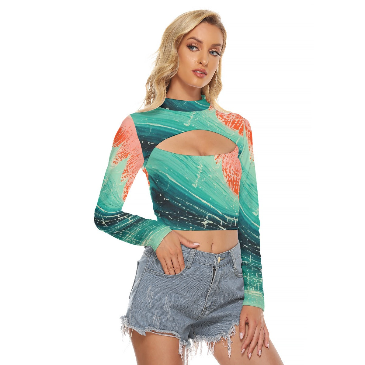 All-Over Print Women's Hollow Chest Keyhole Tight Crop Top