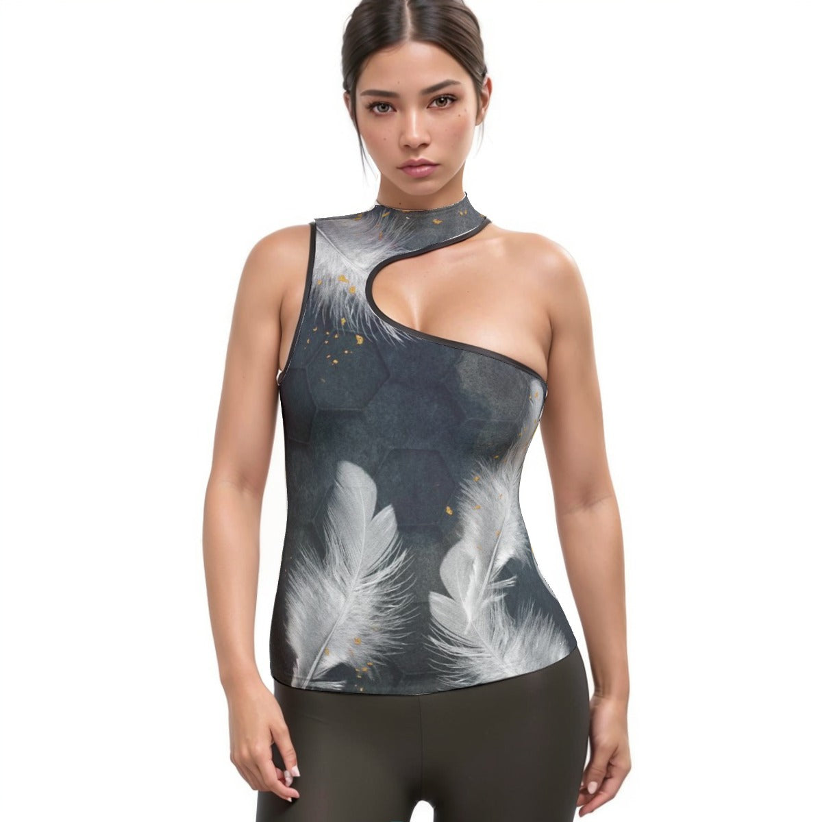 All-Over Print Women's Halter Sleeveless Asymmetrical Tank Top