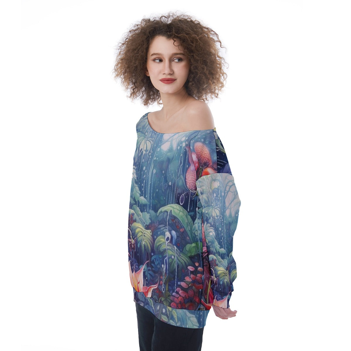 All-Over Print Oversized Women's Off-Shoulder Sweatshirt