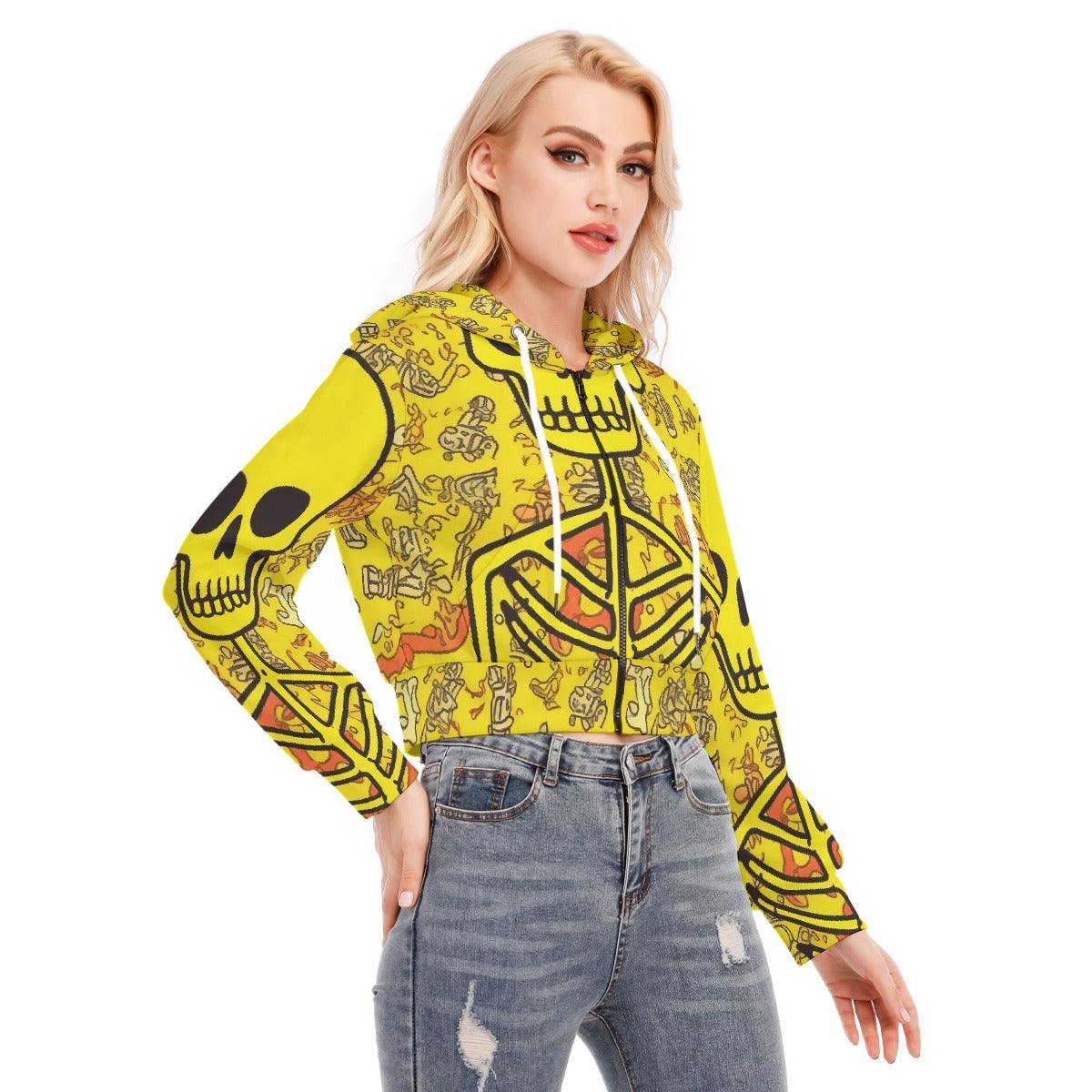 All-Over Print Women's Crop Top Hoodie With Zipper Closure