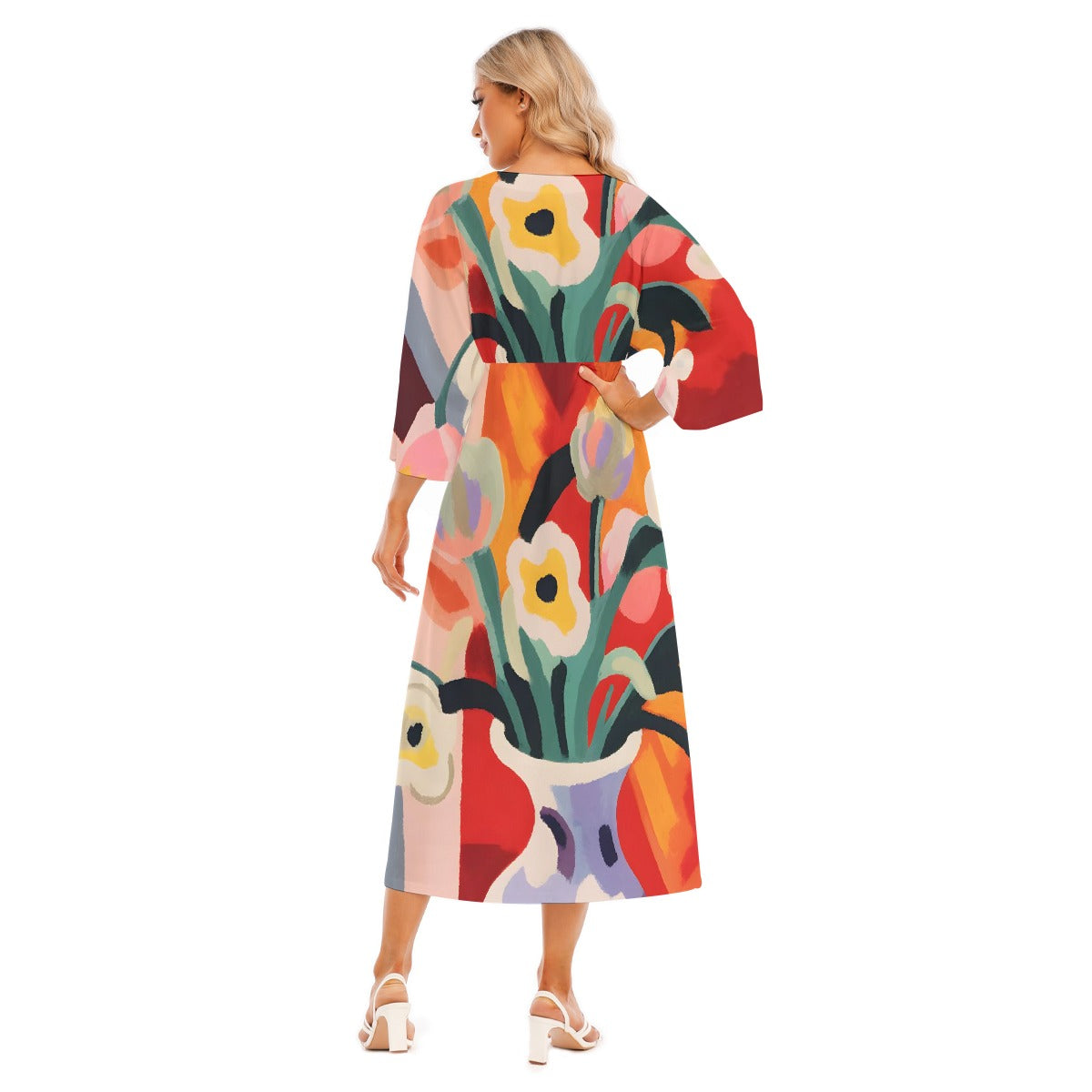 All-Over Print Women's Mid-Sleeve Long Dress