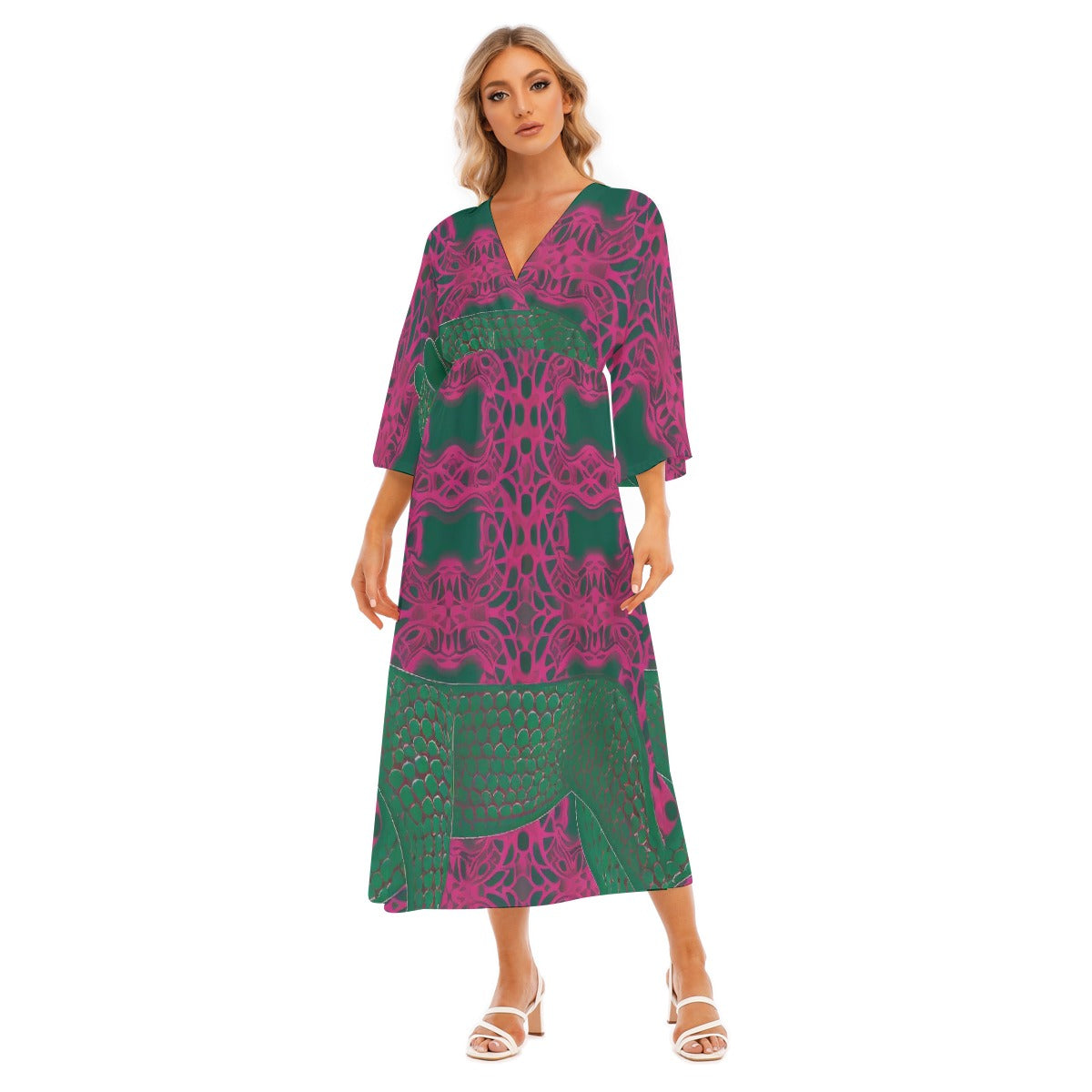 All-Over Print Women's Mid-Sleeve Long Dress