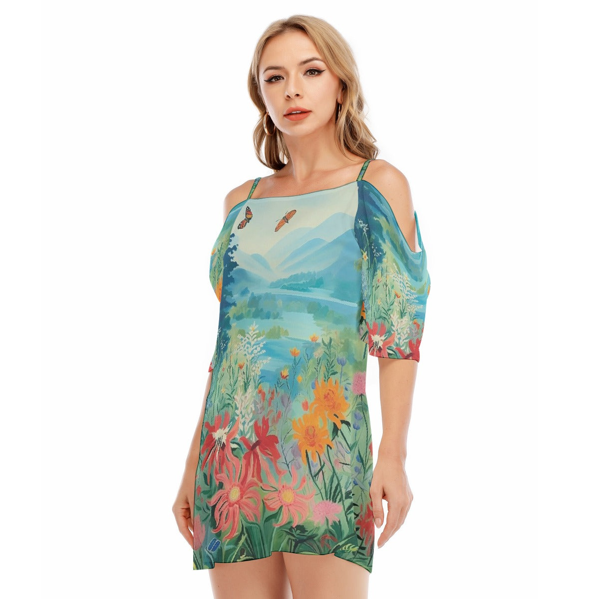 All-Over Print Women's Off-shoulder Cami Dress