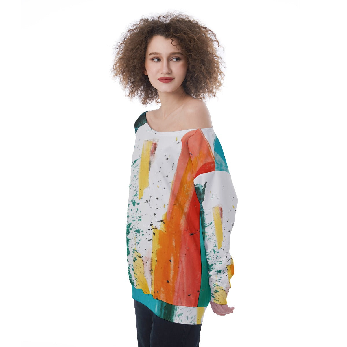 All-Over Print Oversized Women's Off-Shoulder Sweatshirt