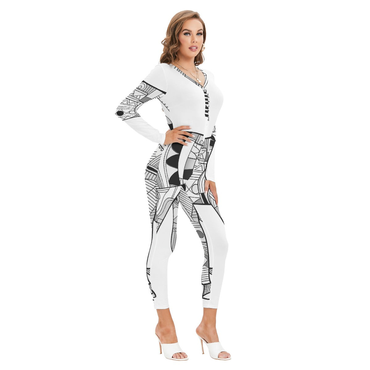 All-Over Print Women's Plunging Neck Jumpsuit