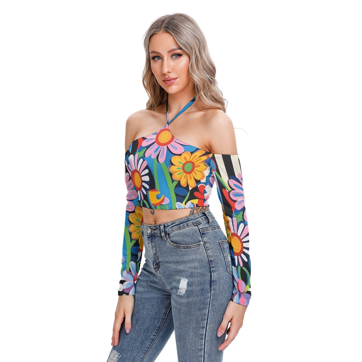 All-Over Print Women's Halter Lace-up Top