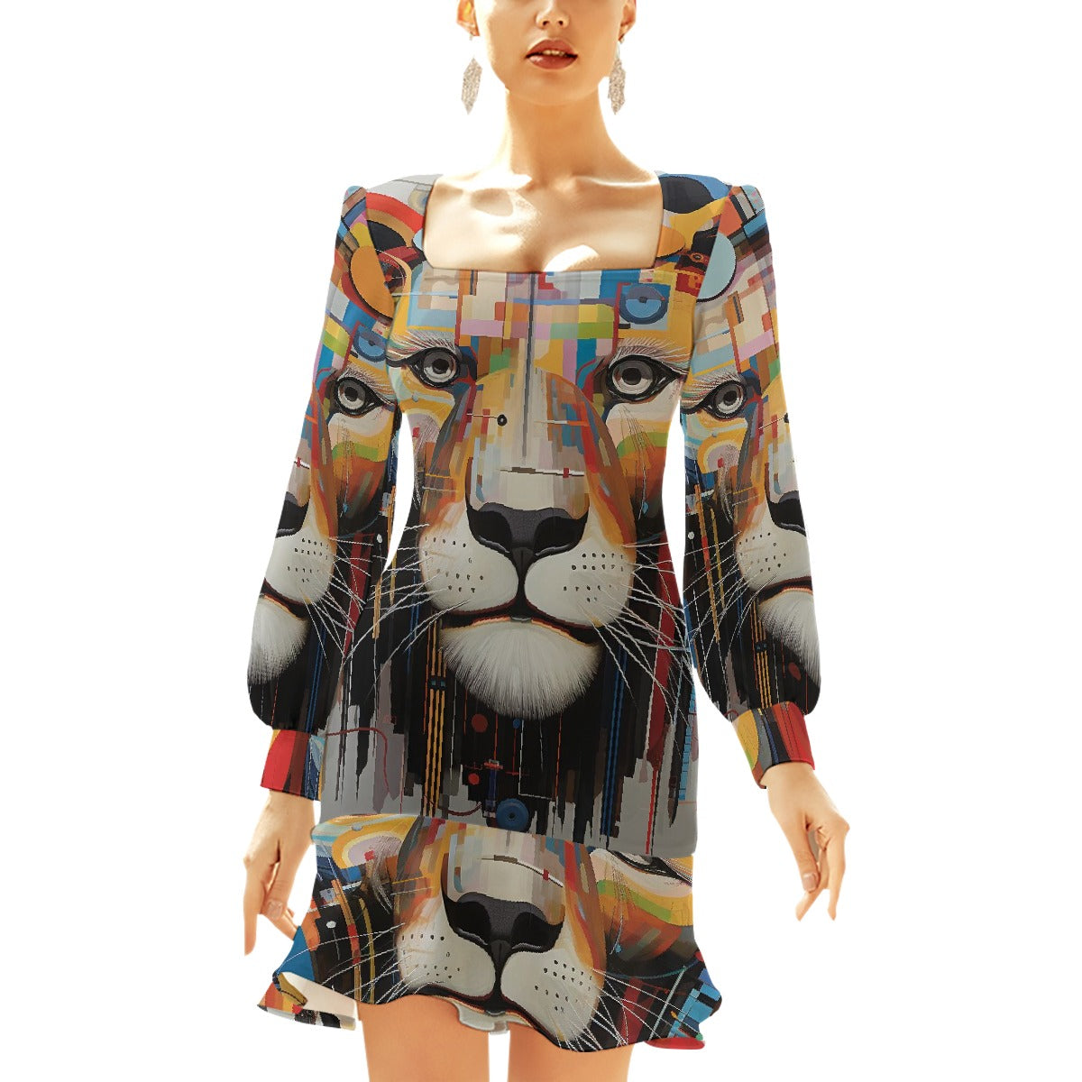 All-Over Print Women's Ruffle Hem Skinny Dress