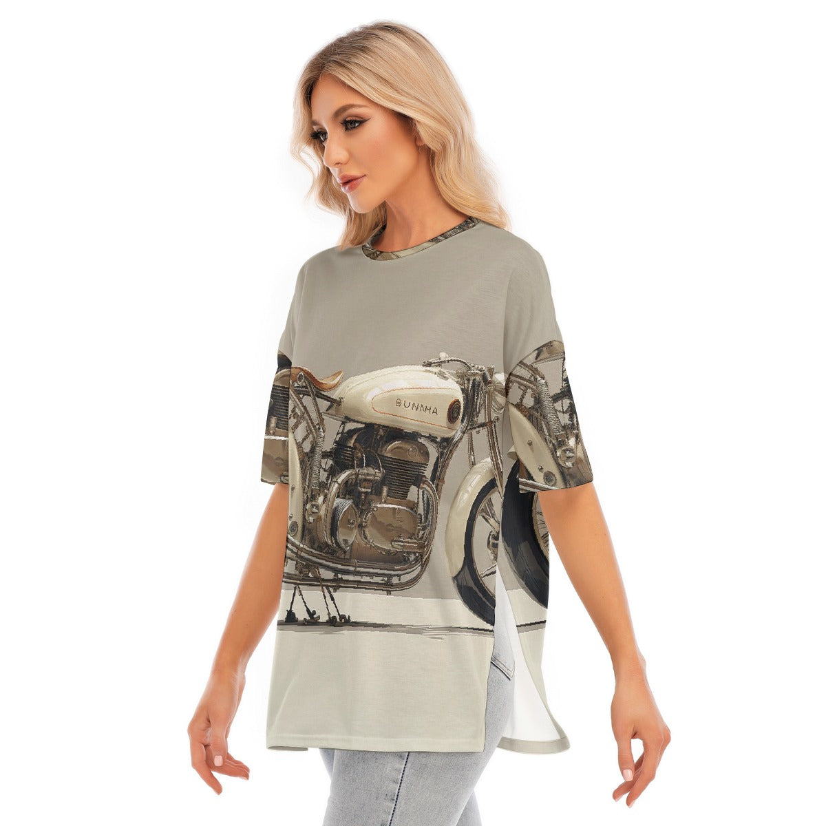 All-Over Print Women's Short Sleeves T-shirt With Hem Split