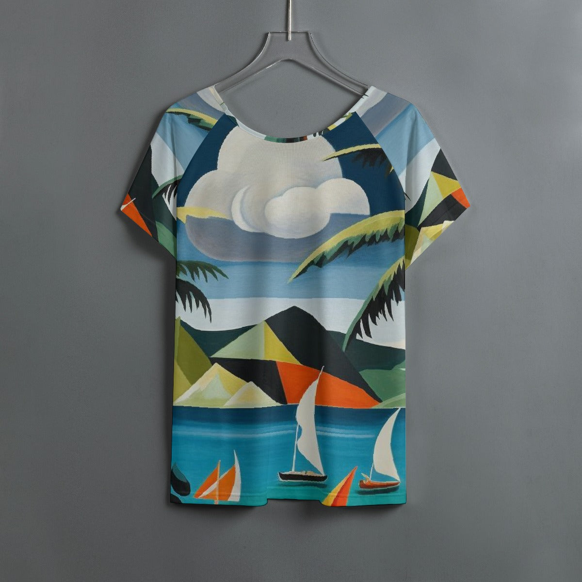 All-Over Print Women's Round Neck T-shirt With Raglan Sleeve