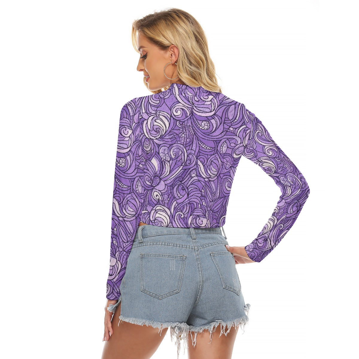 All-Over Print Women's Hollow Chest Keyhole Tight Crop Top