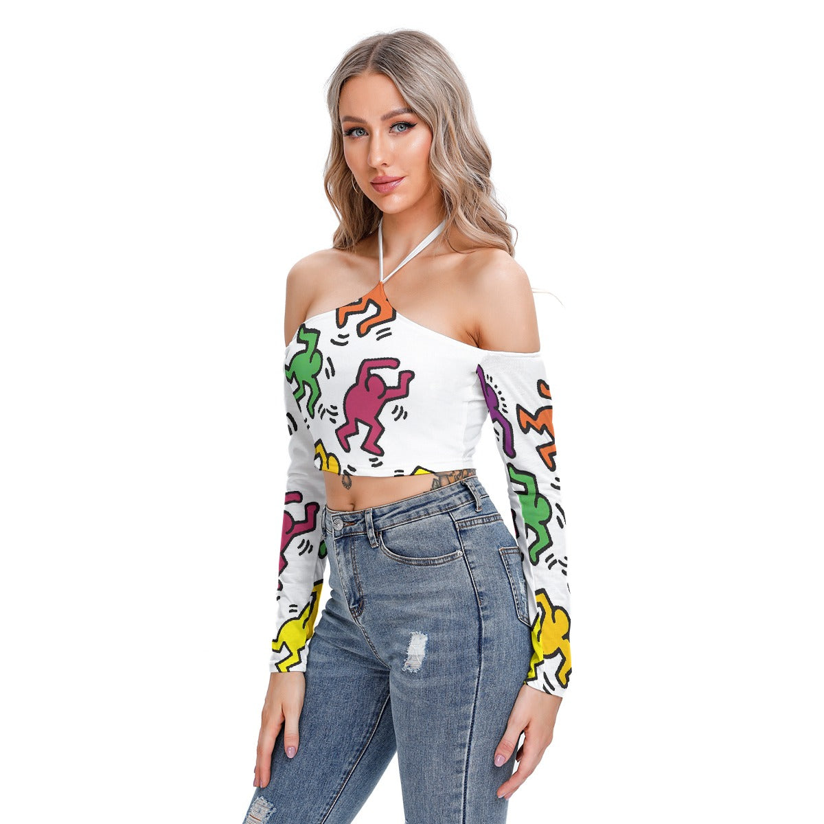All-Over Print Women's Halter Lace-up Top