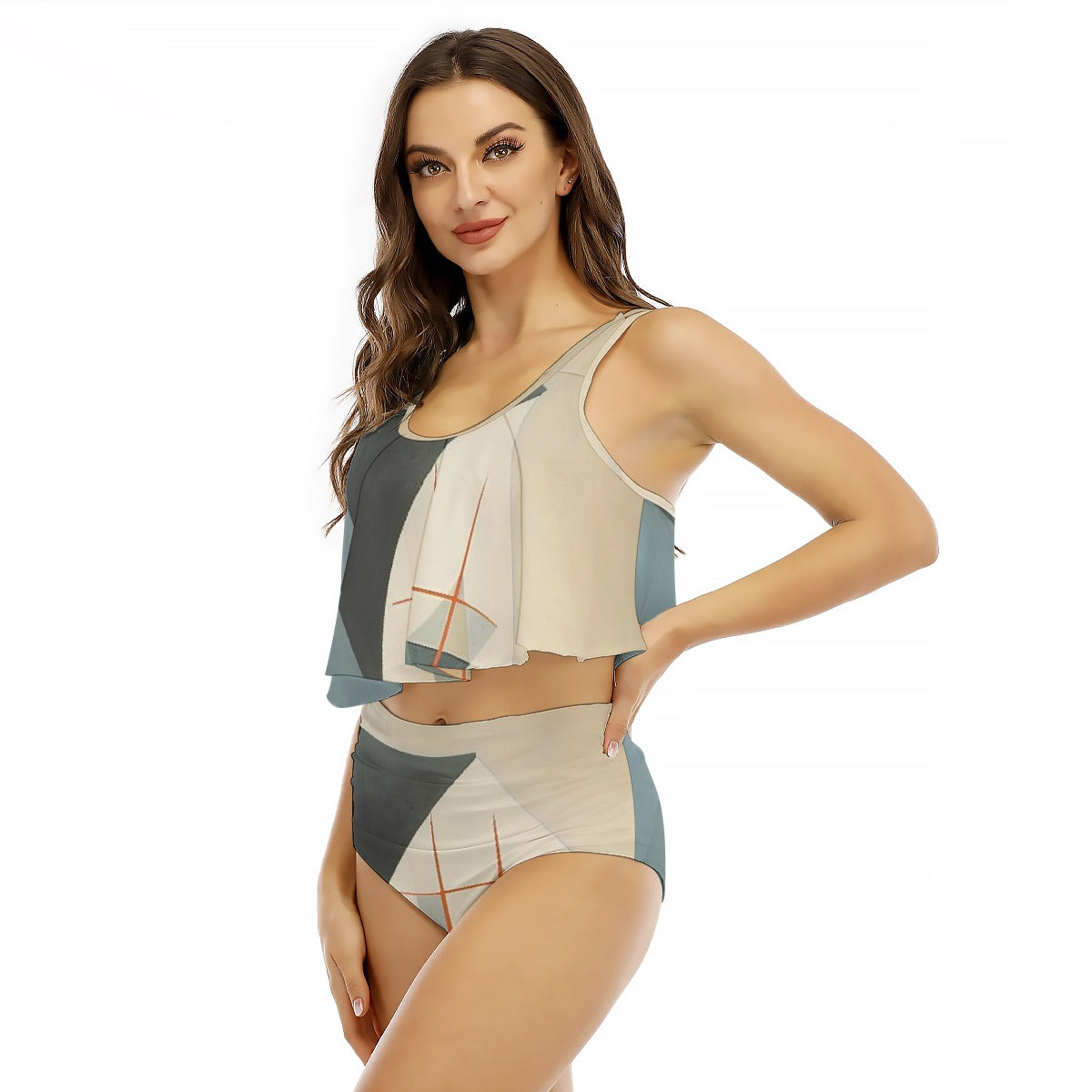 All-Over Print Women's Ruffled Vest Bikini Swimsuit