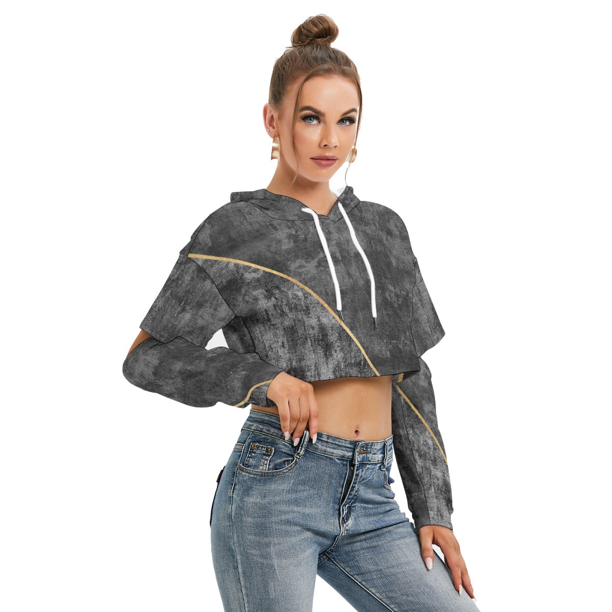 All-Over Print Women's Heavy Fleece Hoodie With Hollow Out Sleeve