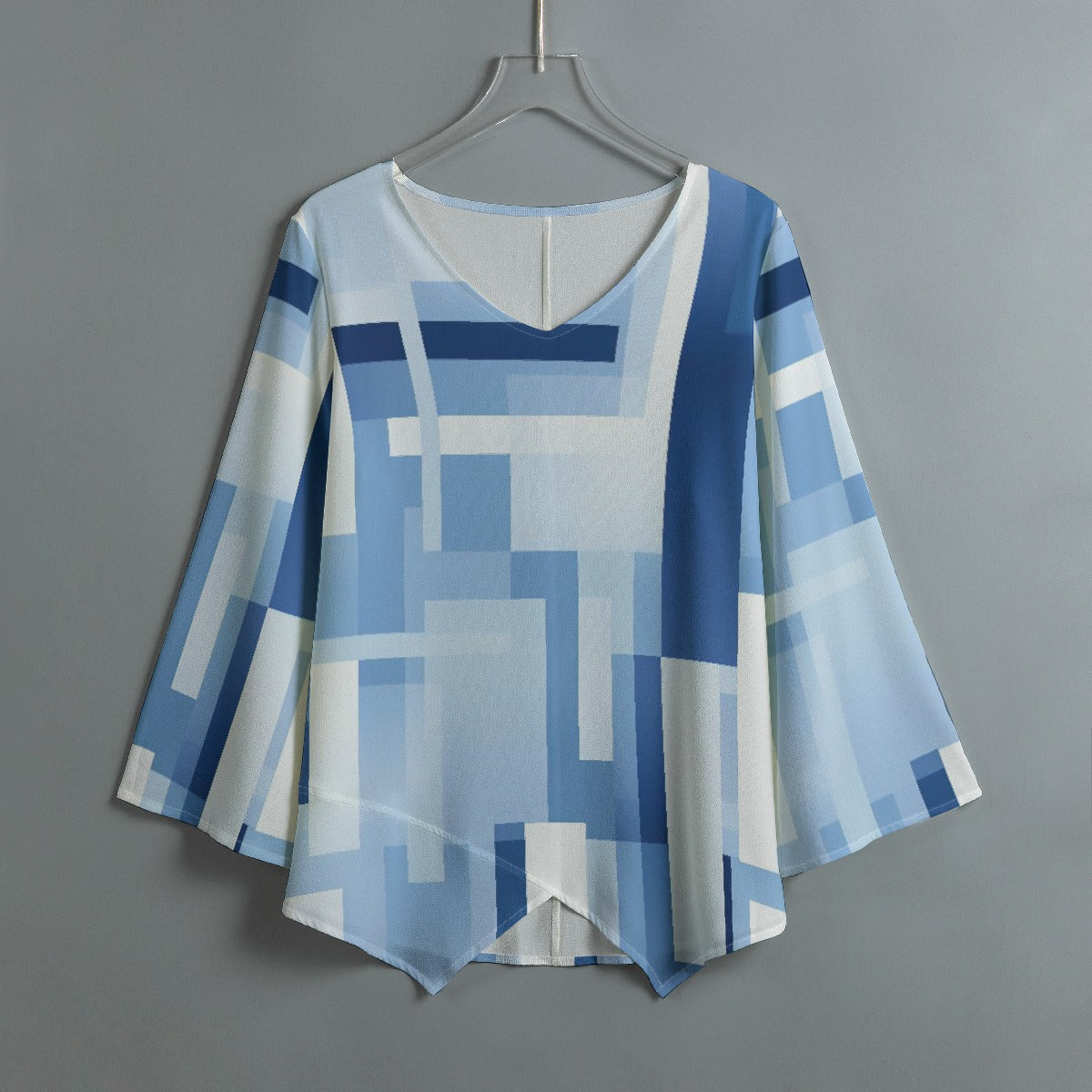 All-Over Print Women's V-neck T-shirt With Irregular Hem