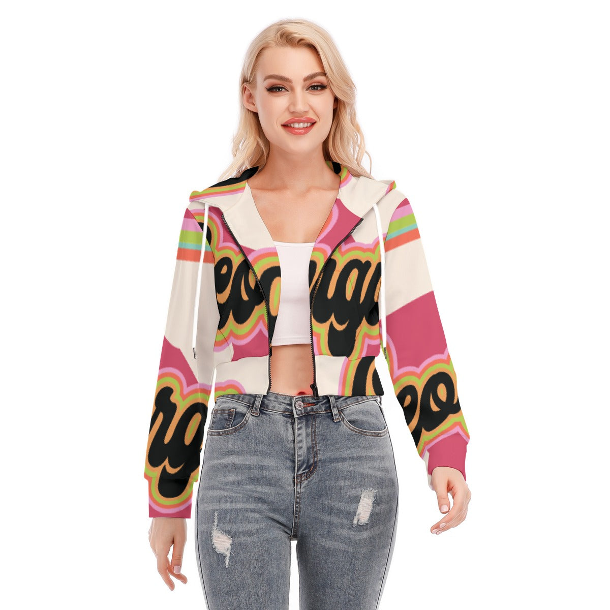 All-Over Print Women's Crop Top Hoodie With Zipper Closure