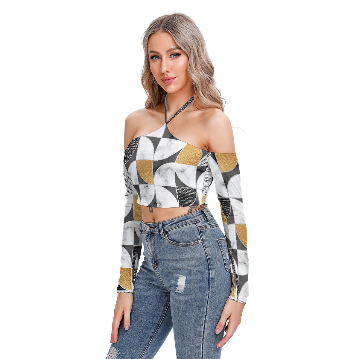 All-Over Print Women's Halter Lace-up Top