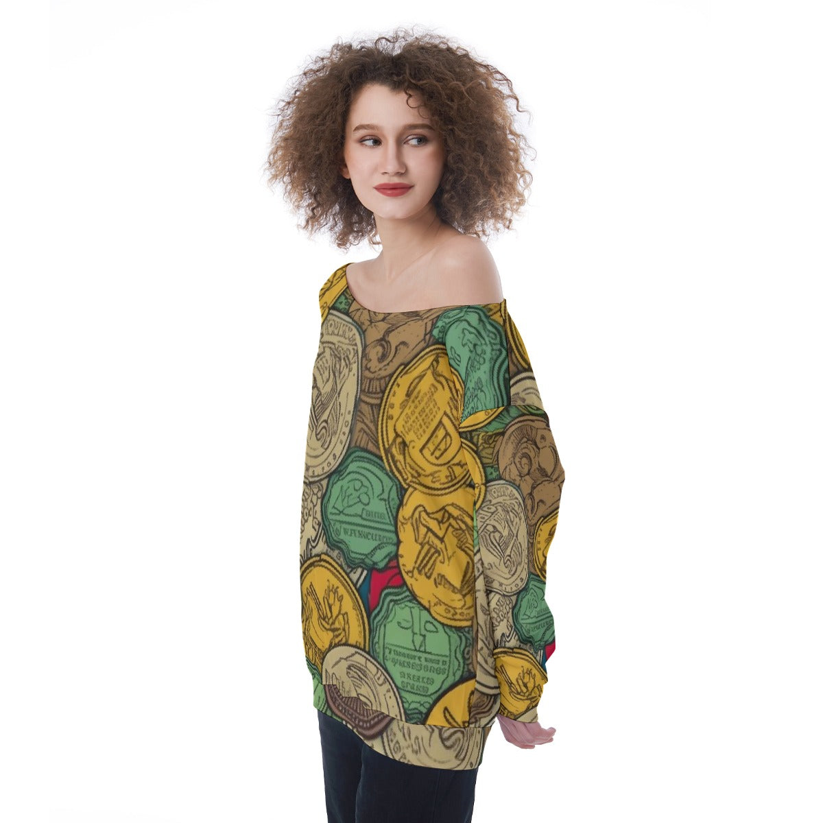 All-Over Print Oversized Women's Off-Shoulder Sweatshirt