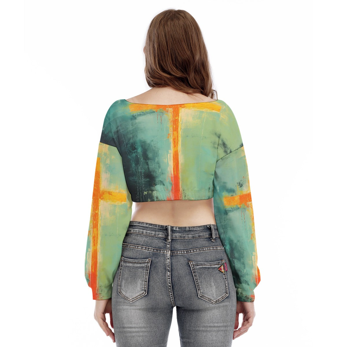 All-Over Print Women's V-neck Long Sleeve Cropped Sweatshirt
